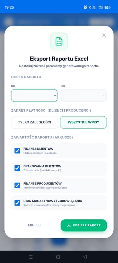 Generowanie raportów Excel na telefonie